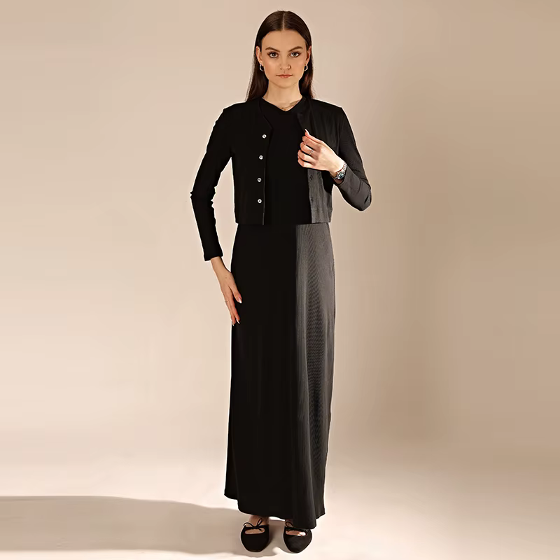 Vestido maxi sin mangas de algodón con cárdigan liso para niña