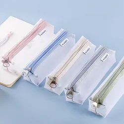Estuche escolar transparente de malla para bolígrafos con cremallera