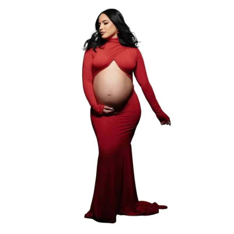 Vestido de maternidad largo manga larga elástico para fotos - imagen 5