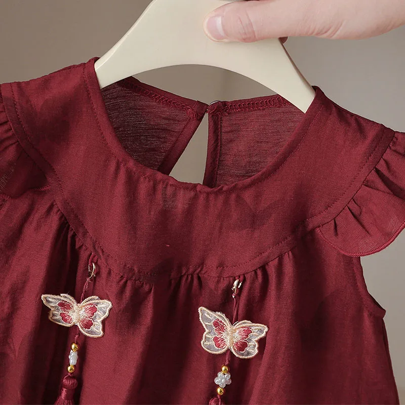 Mono sin mangas de bebé niña rojo de verano con mariposas - imagen 5
