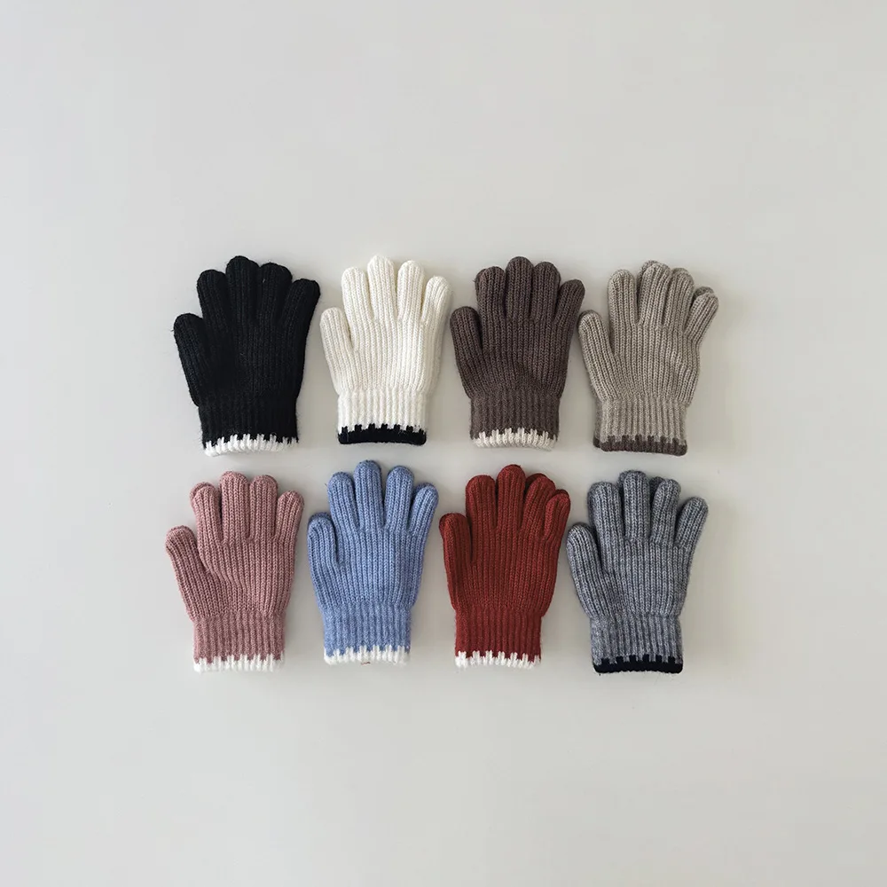 Guantes de punto color sólido para niños y niñas