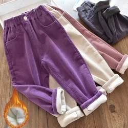 Pantalones de pana para niñas con forro polar, invierno
