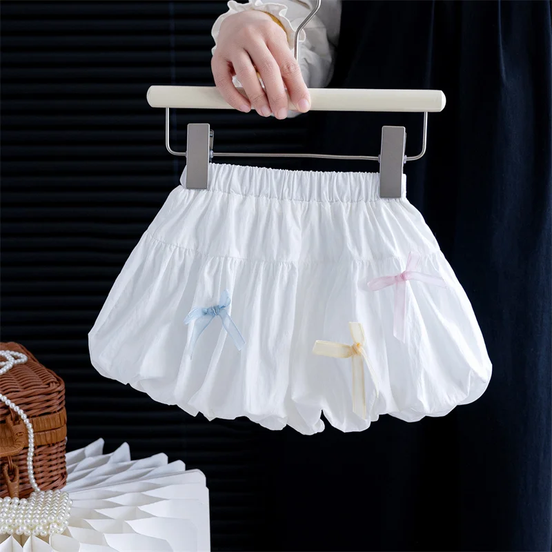 Pantalones cortos con pajarita para niñas – verano liso - imagen 4