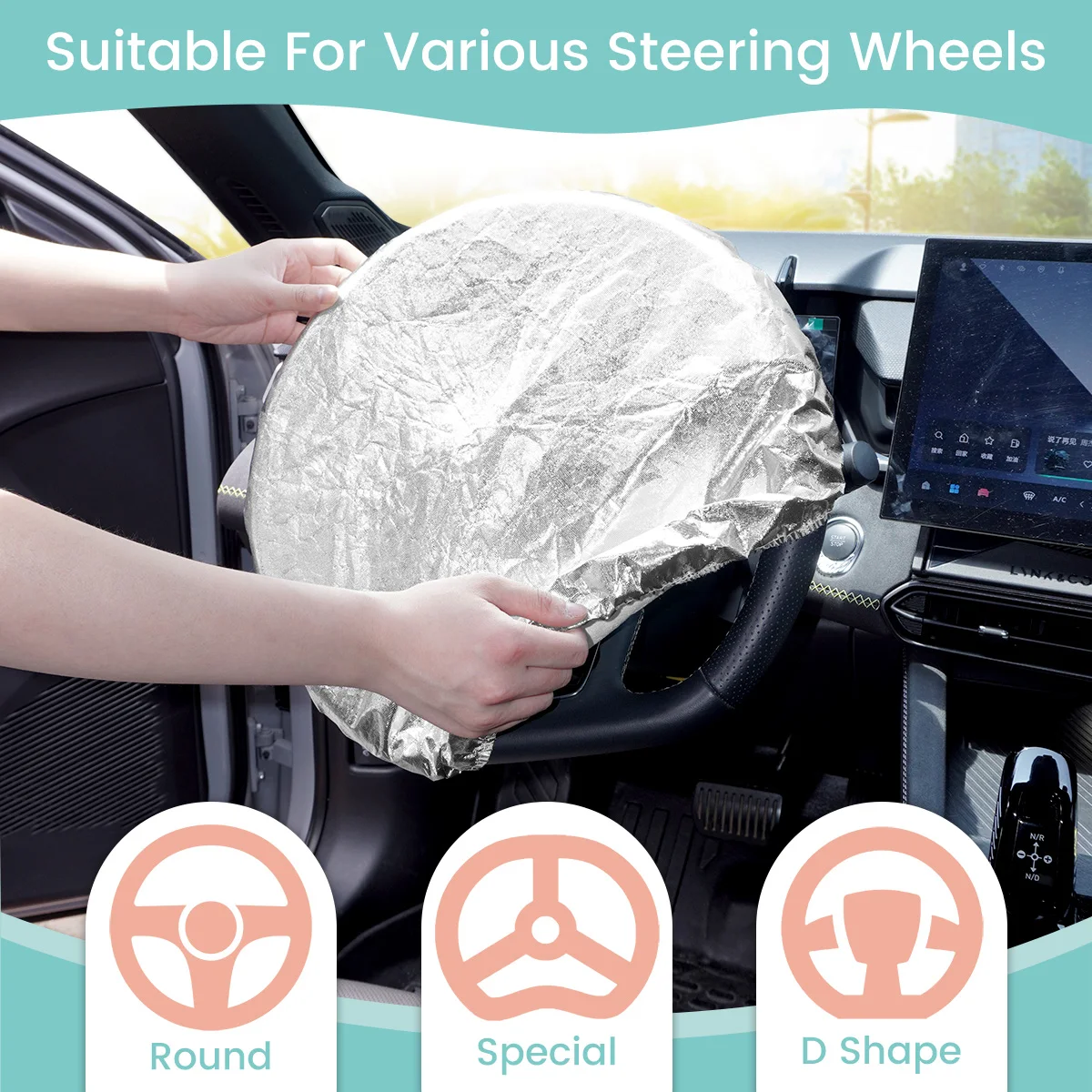 Protector solar para volante de coche, doble capa de aluminio flocado - imagen 2