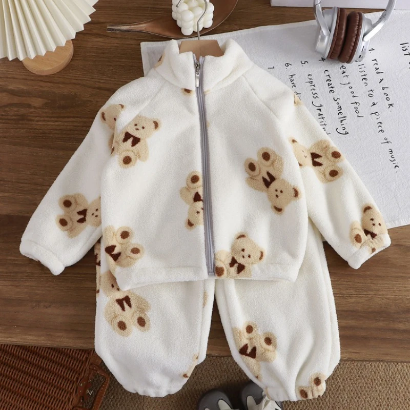 Pijama de lana Coral cálido de felpa para niños y niñas - imagen 4