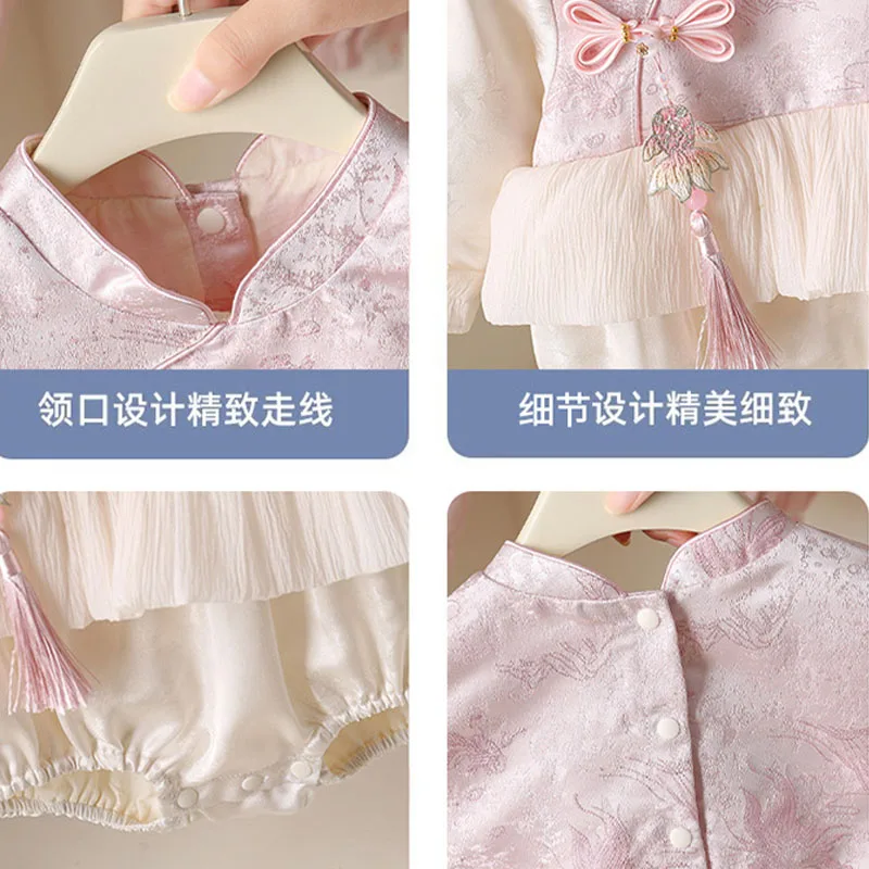 Conjunto recién nacida estilo chino rosa princesa de manga larga - imagen 5