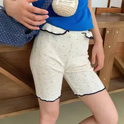 Leggings cortos de verano para niños con encaje floral transpirable
