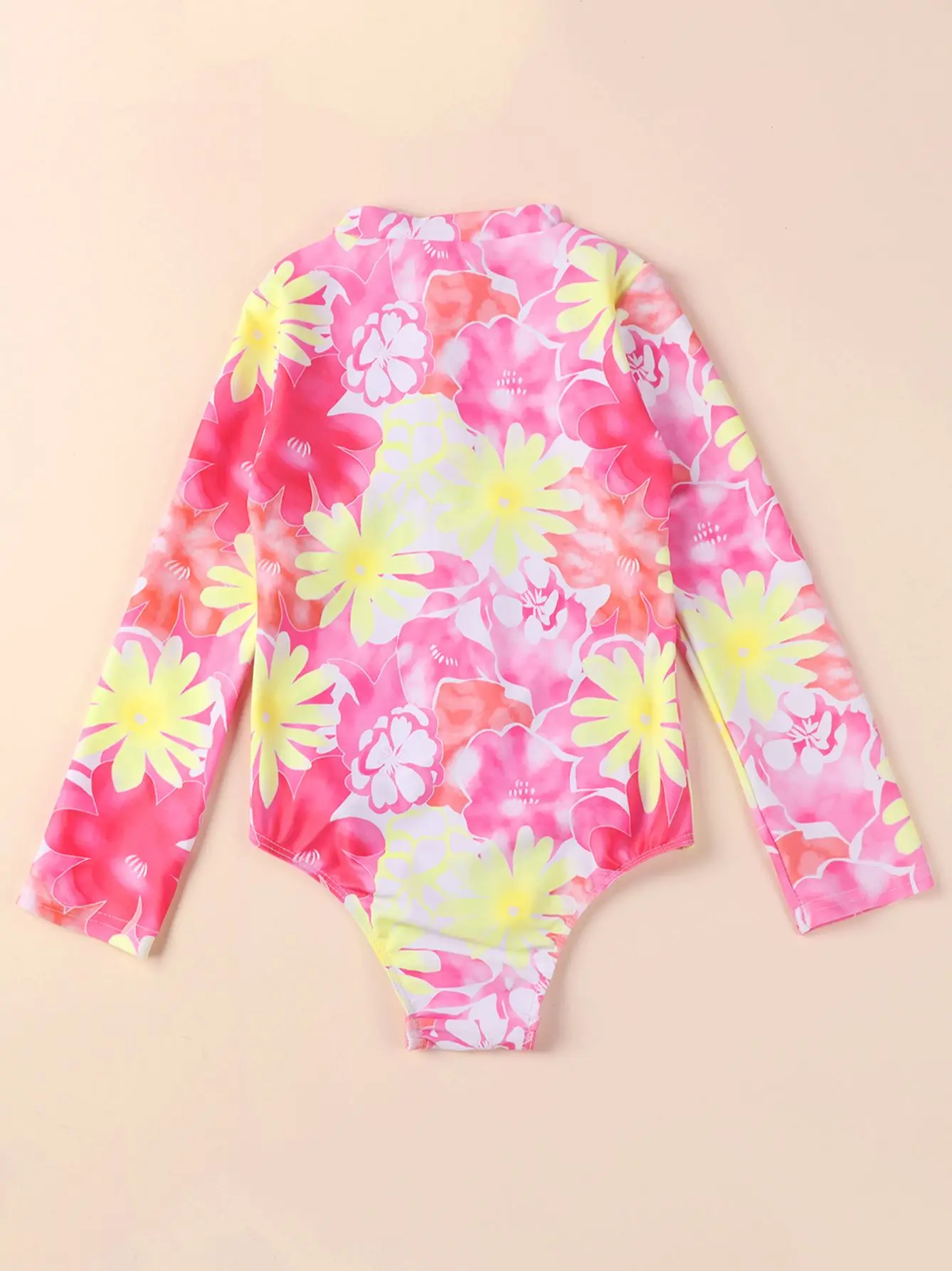 Traje de baño de niña de una pieza manga larga con cremallera y flores - imagen 3