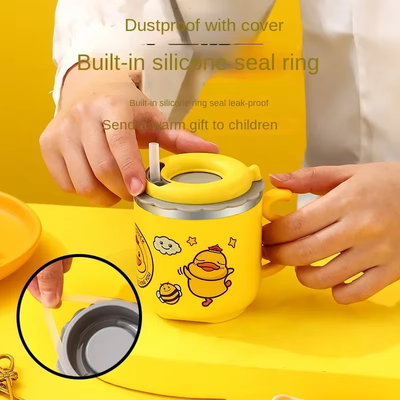 Botella infantil con pajita y dibujos animados – Aislamiento térmico - imagen 4