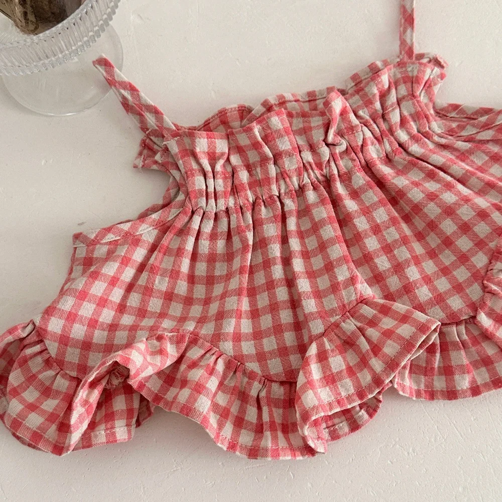 Conjunto verano bebé niña a cuadros: sin mangas y pantalón corto - imagen 5