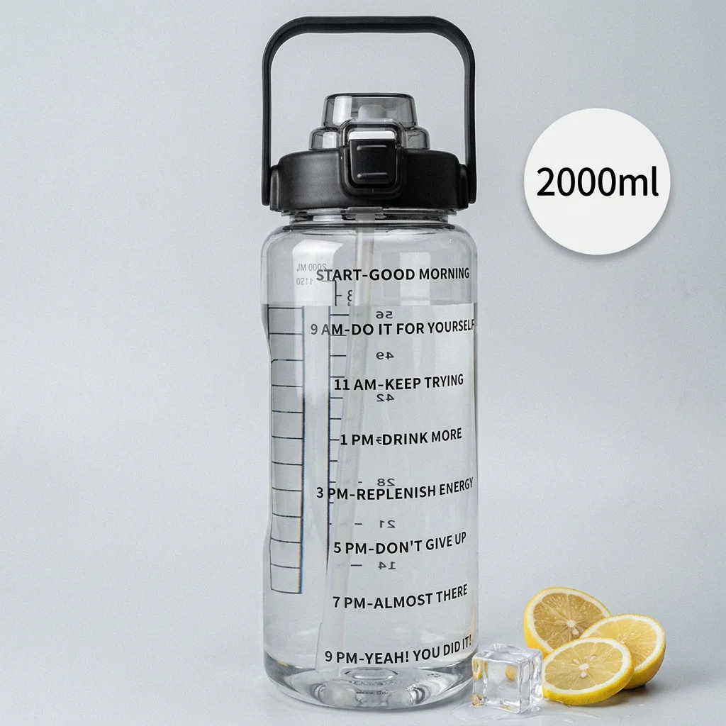 Botella de agua con pajita y marcador de tiempo para deporte - imagen 3