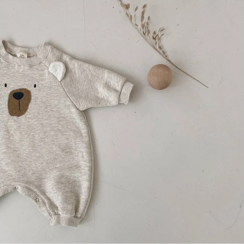 MILANCEL Pelele de lana bebé con oso – Mono primaveral acolchado - imagen 5