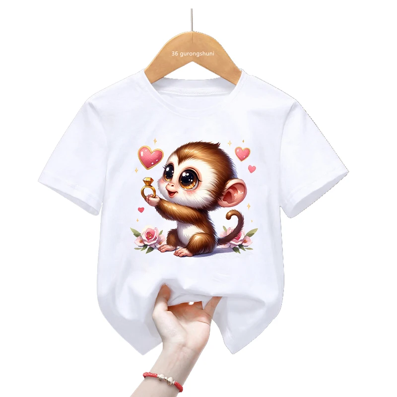 Camiseta infantil blanca con estampado de animales Kawaii para niños - imagen 5