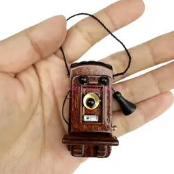 Casa de muñecas de madera con teléfono retro mini para decorar