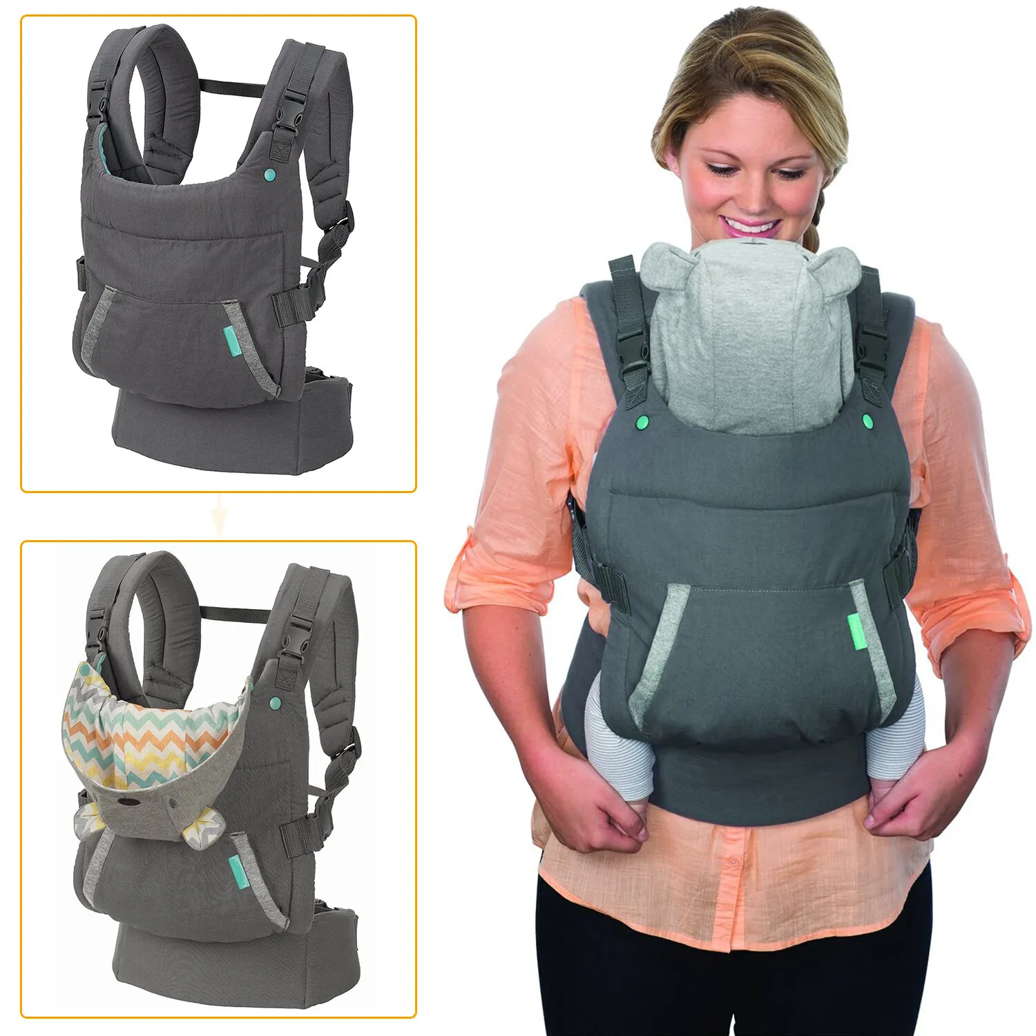 Portabebés ergonómico con capucha y acolchado para recién nacido - imagen 2