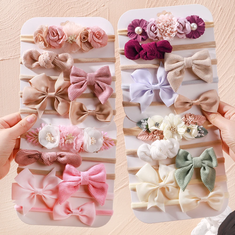 Diademas elásticas de nailon con lazo y flores para bebé niña - imagen 4