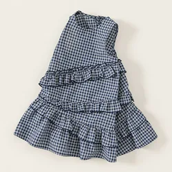 Vestido azul de cuadros sin mangas de algodón para niña
