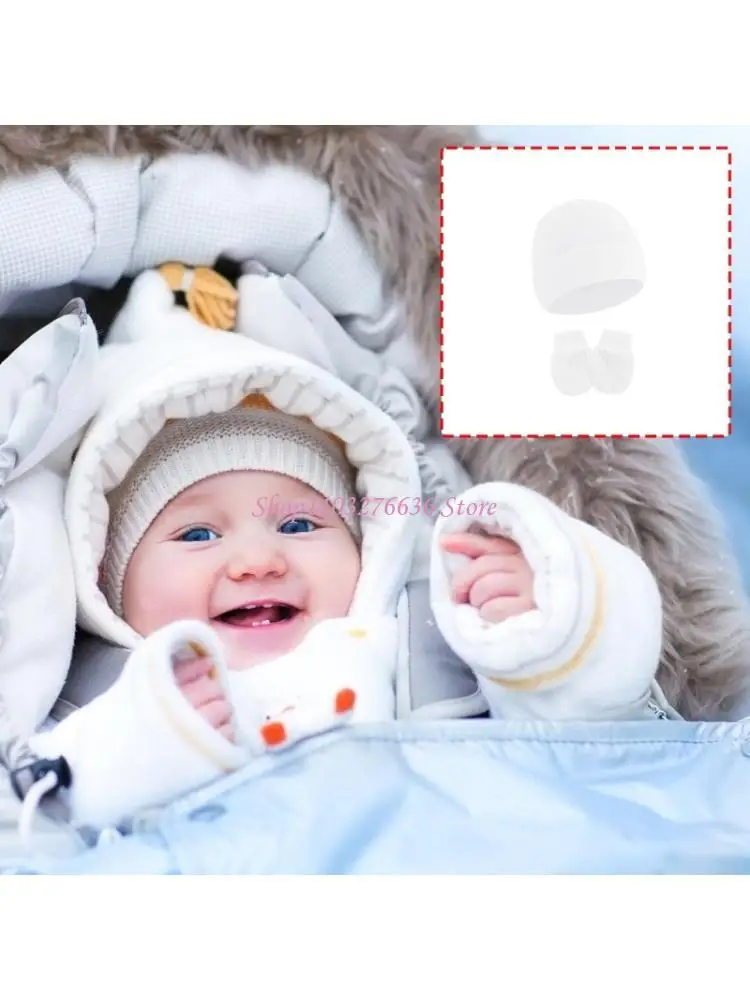 Gorro para recién nacido con guantes antirrayas suaves a juego - imagen 5