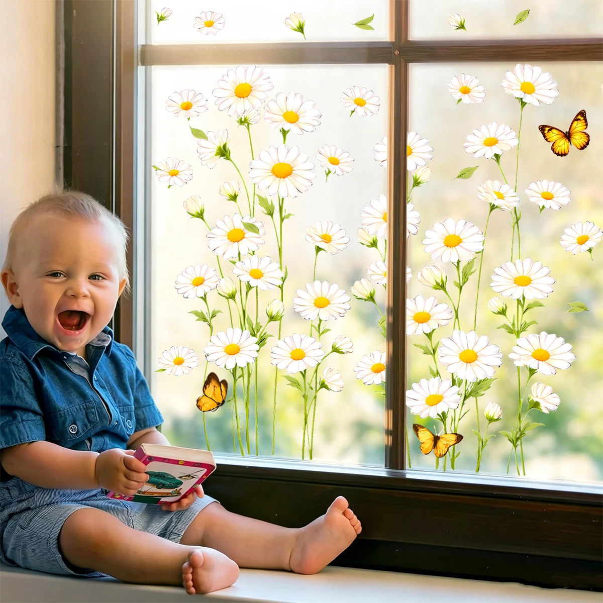 Pegatinas para ventanas con margaritas y mariposas, estáticas - imagen 4