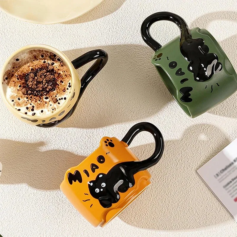 Taza apilable de gato en cerámica con dibujo infantil para hogar - imagen 5