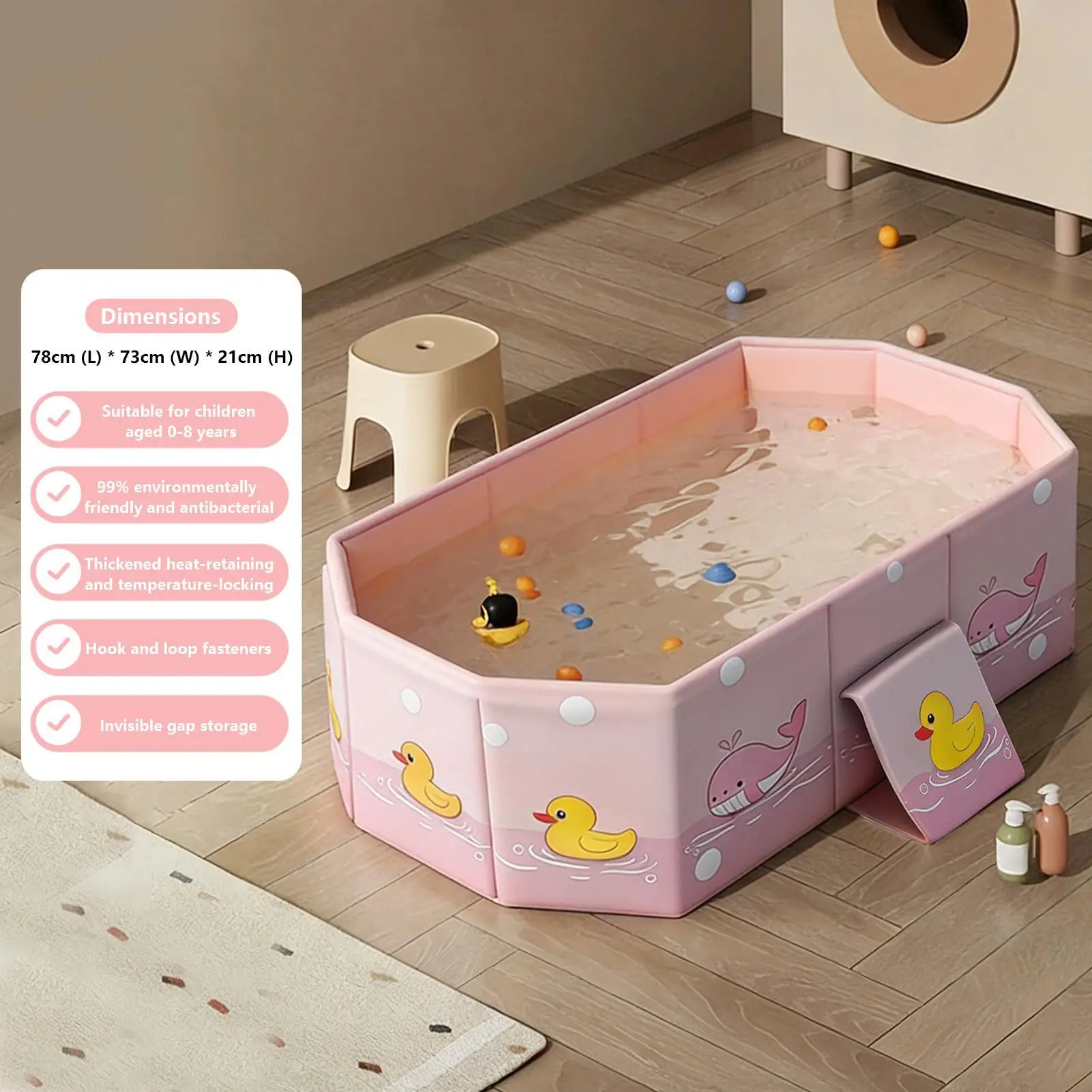 Bañera bebé plegable con drenaje compacta y segura para niños - imagen 3