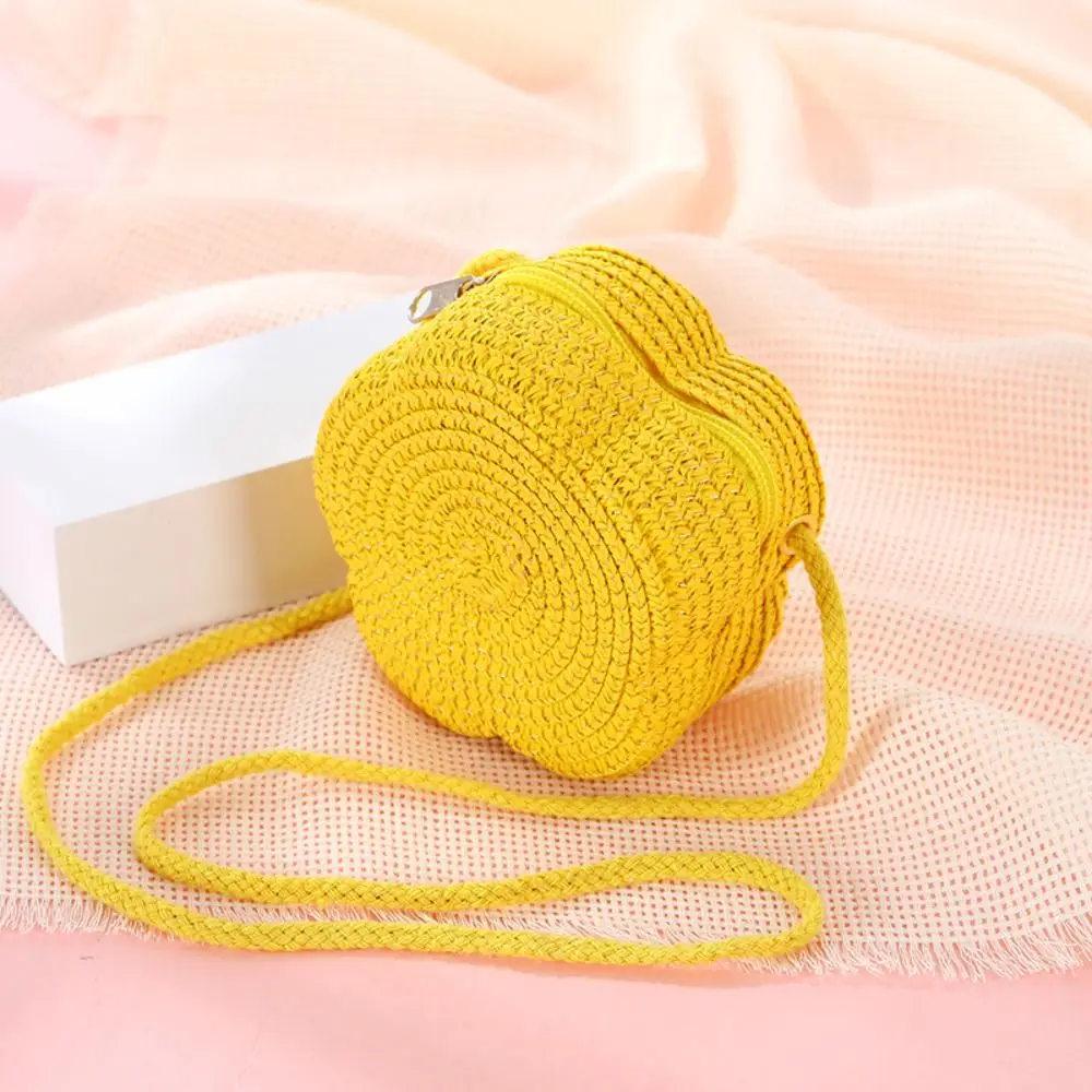 Bolso cruzado infantil de paja tejido de viaje con monedero floral