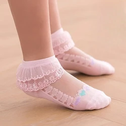Calcetines altos de malla con volante y encaje veraniegos para niña
