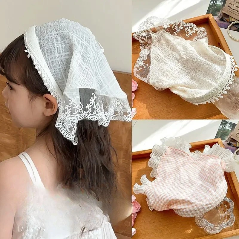 Pañuelo triangular a cuadros para el pelo de niña estilo princesa - imagen 4