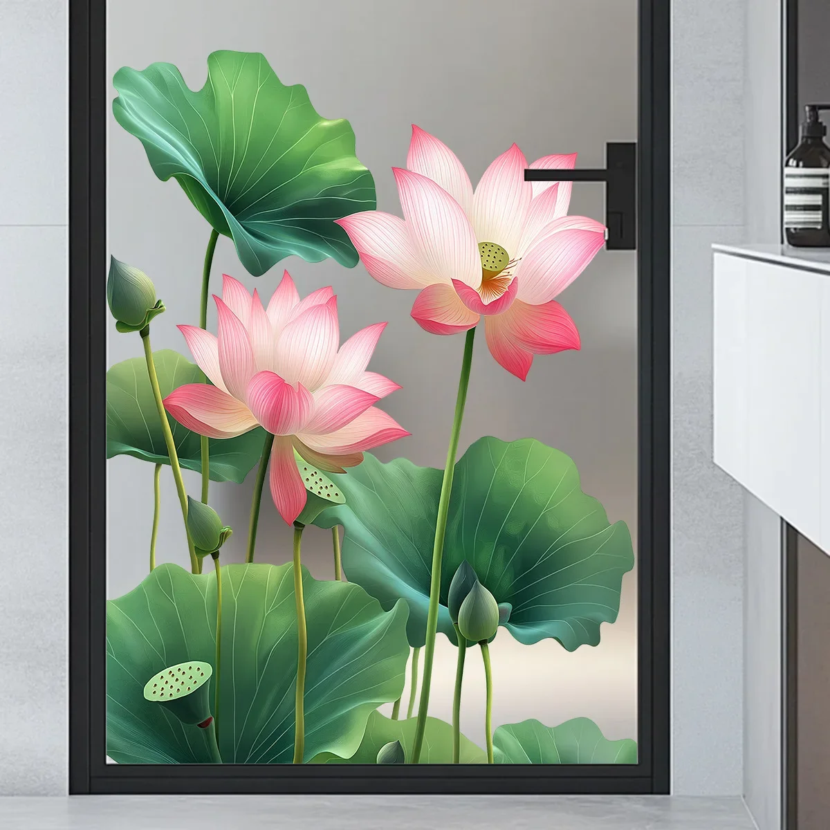 Pegatinas para ventana removibles de loto y planta verde - imagen 3