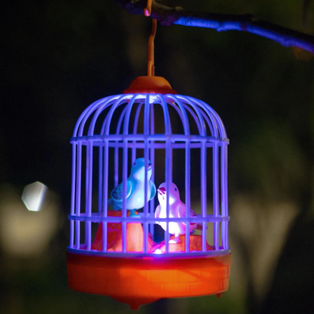 Jaula eléctrica parlante para pájaros con pajarito y luces
