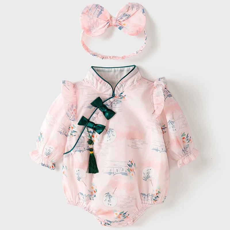 Body algodón para bebé recién nacida – Estampado lazo manga larga