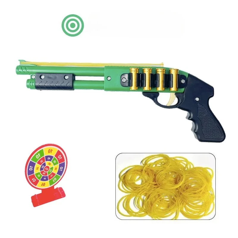Pistola lanzadora de gomas para niños, juego seguro de cumpleaños