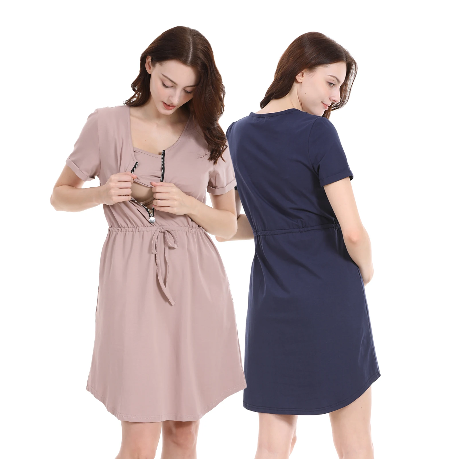 Vestido de lactancia manga corta con cremallera para embarazada verano