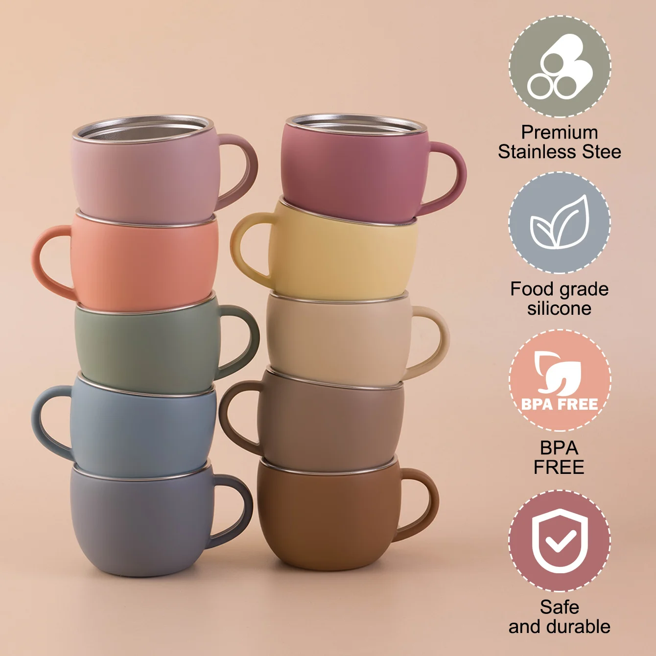 Taza infantil de acero inoxidable con silicona desmontable sin BPA - imagen 3