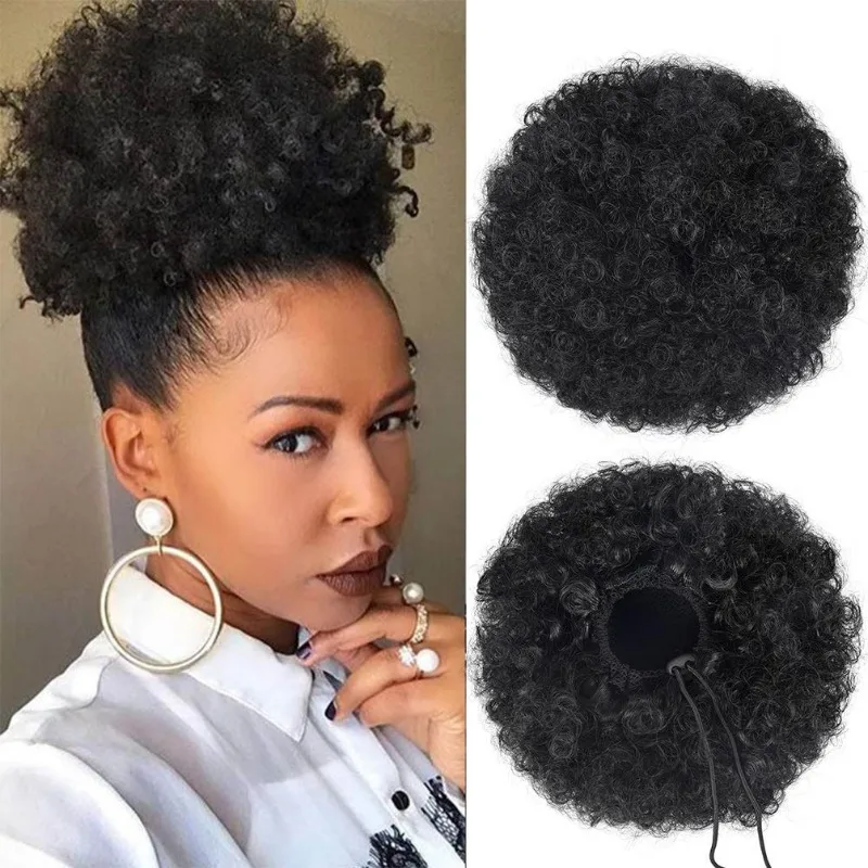 Extensión de pelo afro tipo moño puff con cordón ajustable - imagen 5
