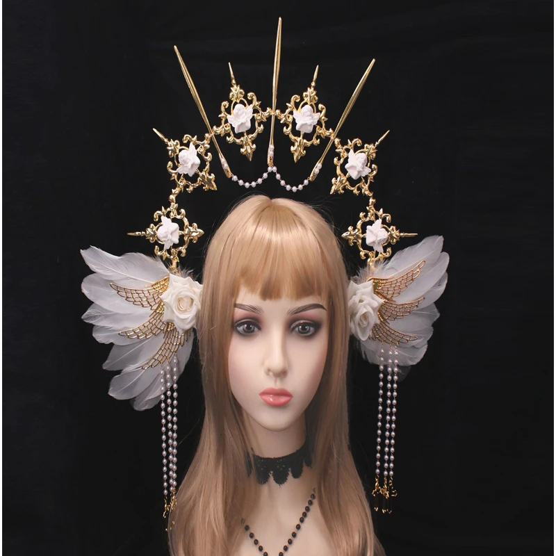 Lolita diadema corona gótica vintage con alas de ángel y pinchos - imagen 4
