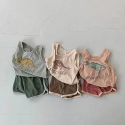 Milangel conjunto bebé dinosaurio chaleco camiseta pantalones cortos