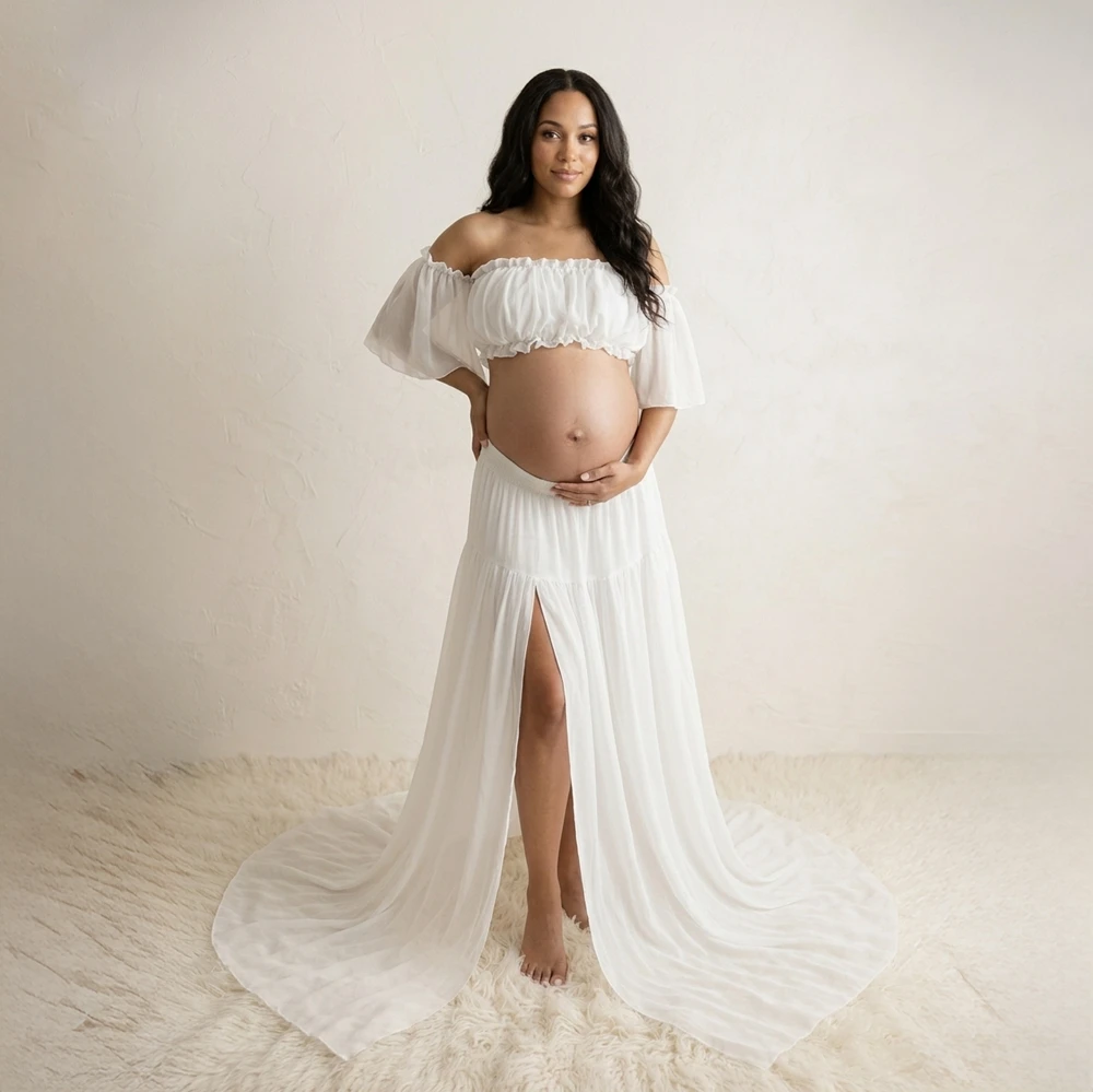 Vestido de maternidad para fotos de estudio con hombros descubiertos - imagen 5