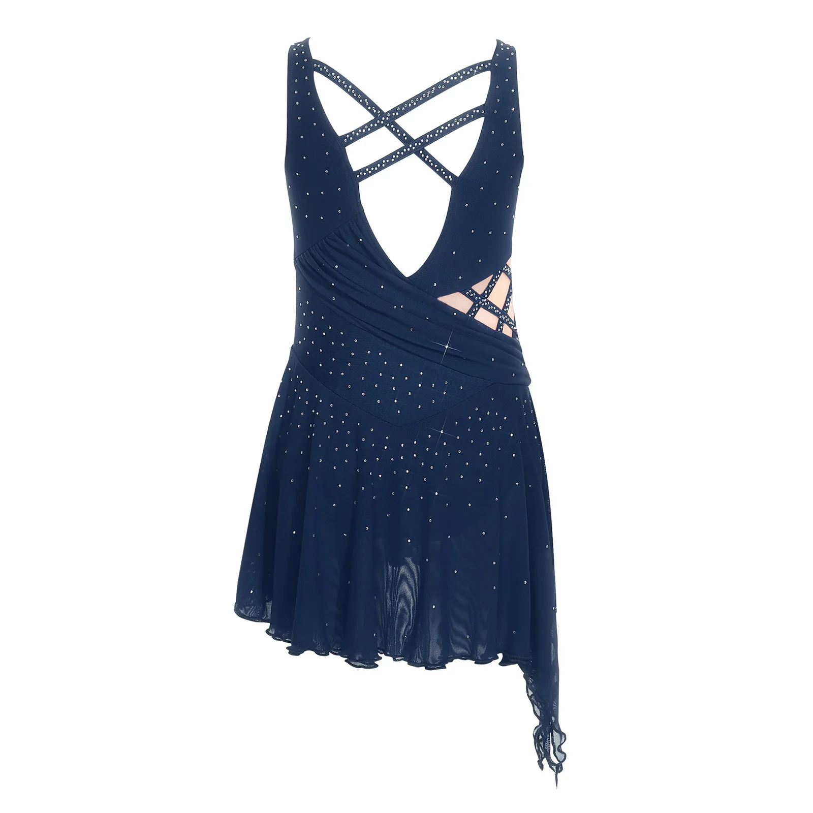 Vestido de ballet para niñas con leotardo de malla y pedrería - imagen 3
