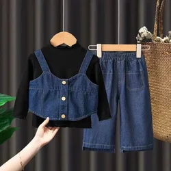Conjunto vaquero de tirantes con sudadera para niña, primavera otoño