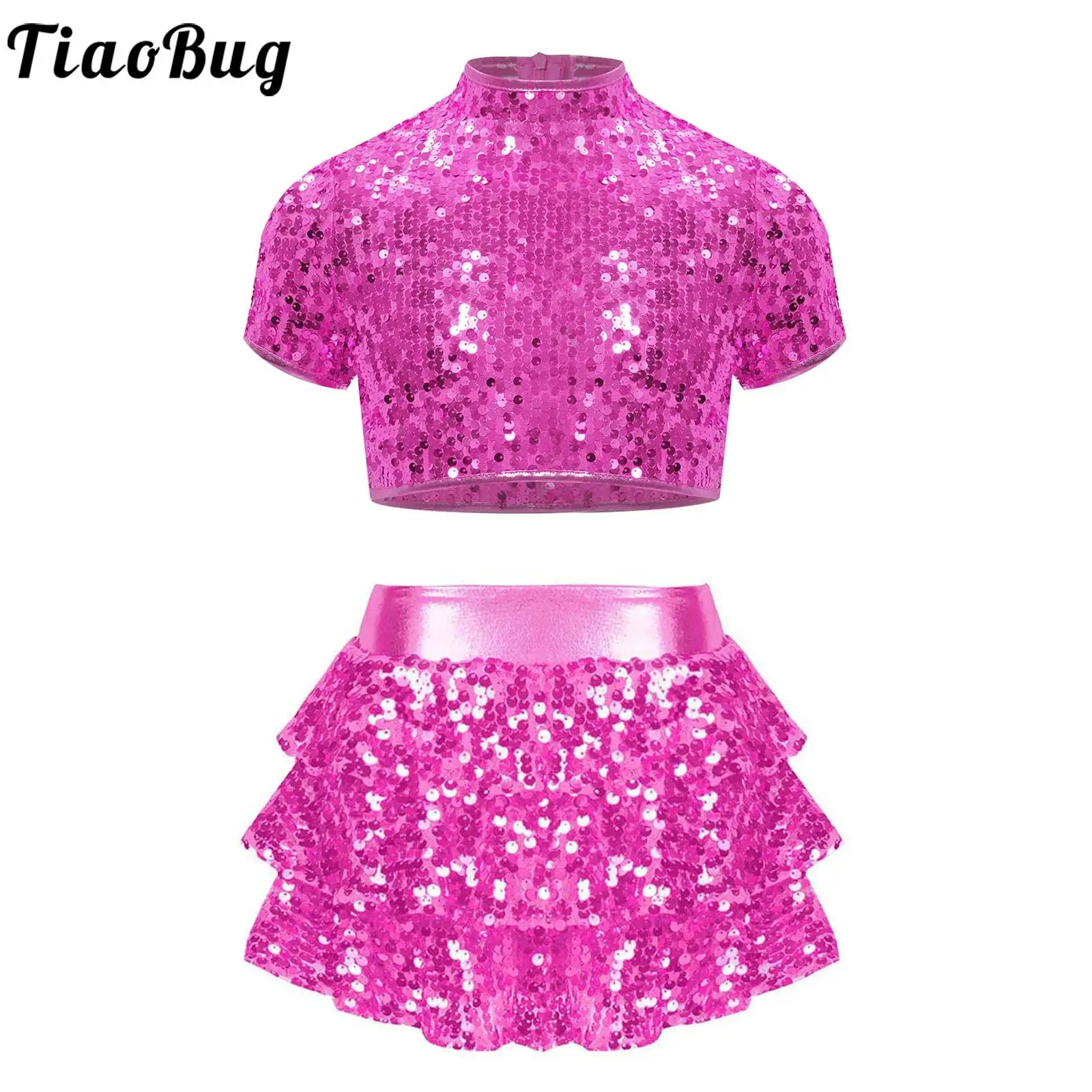 Traje de porristas para niña de jazz moderno con lentejuelas brillantes - imagen 5