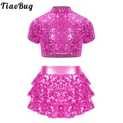 Traje de porristas para niña de jazz moderno con lentejuelas brillantes