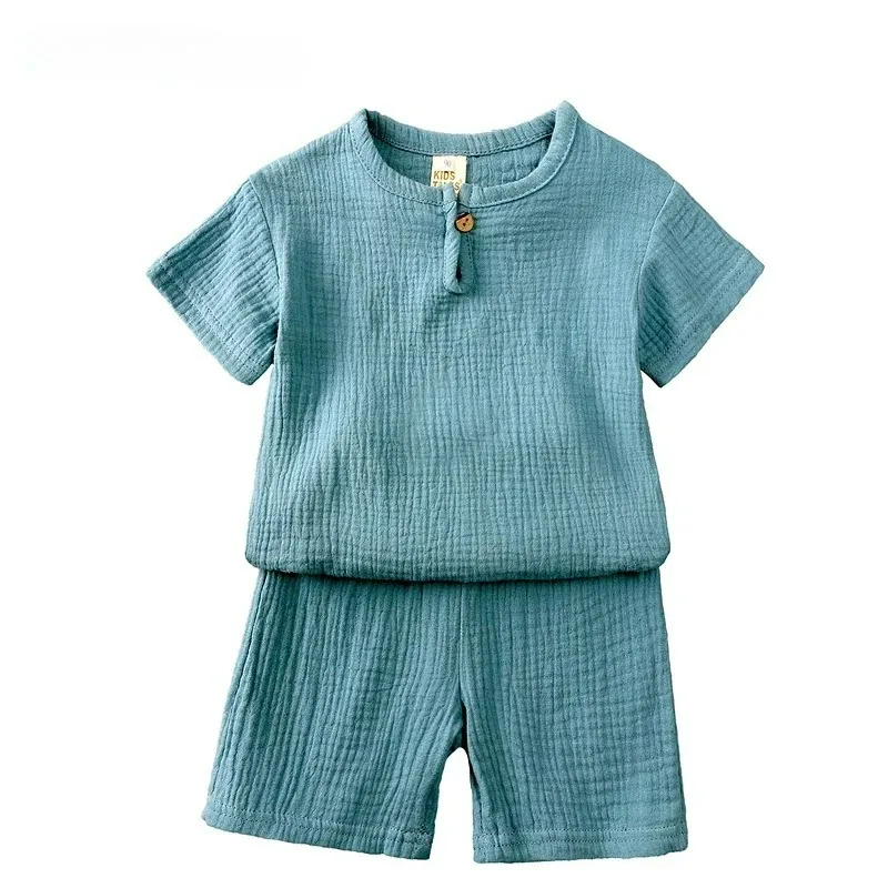 Conjunto de verano niña lino y algodón manga corta pantalón corto - imagen 2