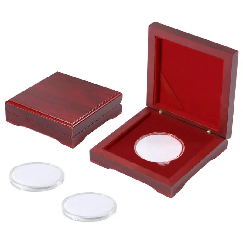 Caja de almacenamiento de monedas de madera con vitrina protectora - imagen 5
