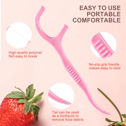 Palillos de hilo dental ultrafinos con sabor a fresa, sin daños