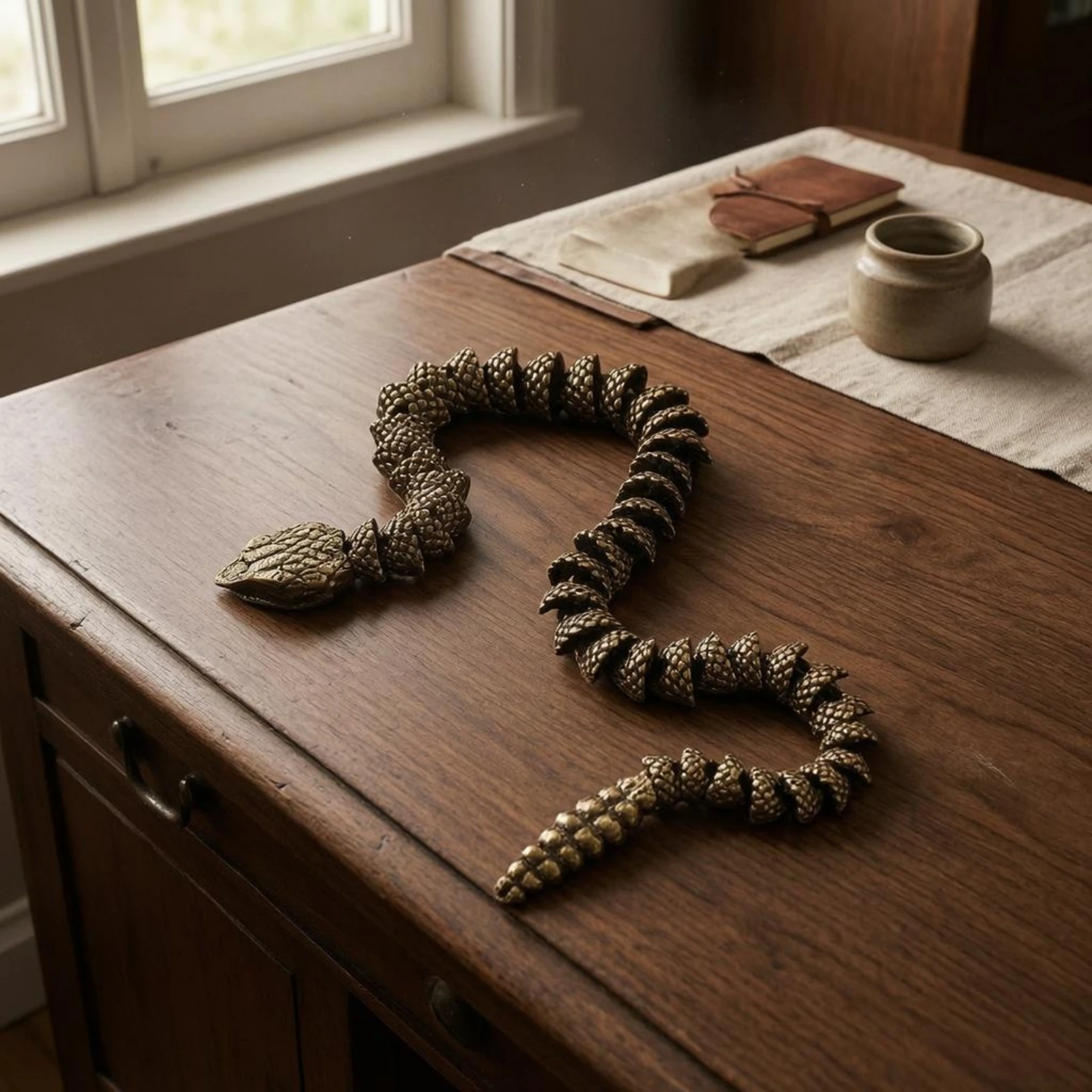Figura serpiente cascabel latón articulada, decoración estilo antiguo - imagen 5