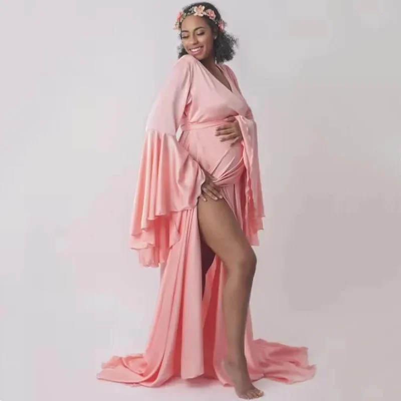 Vestido de maternidad con cuello en V para sesión fotográfica - imagen 4