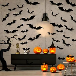 Decoración murciélagos Halloween 3D PVC negros adhesivos para pared