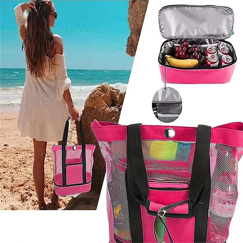 Bolso de playa de malla doble capa impermeable de gran capacidad - imagen 4