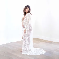 Vestido de maternidad largo con encaje blanco para sesiones